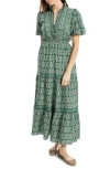 Max Studio Ruffle Bubble Sleeve Tiered Maxi Dress In Green
