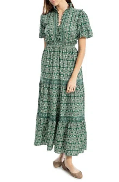 Max Studio Ruffle Bubble Sleeve Tiered Maxi Dress In Green