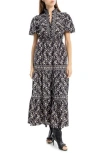 Max Studio Ruffle Bubble Sleeve Tiered Maxi Dress In Black