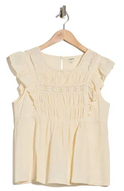 Max Studio Ruffle Cap Sleeve Babydoll Top In Neutral