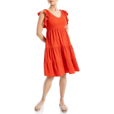 Max Studio Ruffle Cap Sleeve Tiered Jersey Babydoll Dress
