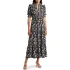 Max Studio Ruffle Collar Print Tiered Maxi Dress In Black/cream Floral Hearts