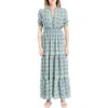 Max Studio Ruffle Collar Print Tiered Maxi Dress In Crm/azure Nvu Mgnl