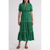 Max Studio Ruffle Collar Print Tiered Maxi Dress In Green Flower