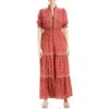 Max Studio V Neck Smocked Dress In Spice Floral Lily Ribbon