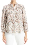 Max Studio Ruffle Collar Puff Shoulder Top In Ecru/red Azl Chntz