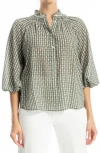 Max Studio Ruffle Collar Puff Shoulder Top In Multi