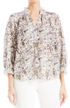 Max Studio Ruffle Collar Puff Shoulder Top In Wavy Branch Pnl