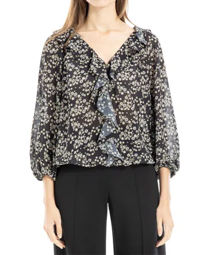 Max Studio Ruffle Front Bubble Hem Blouse In Black