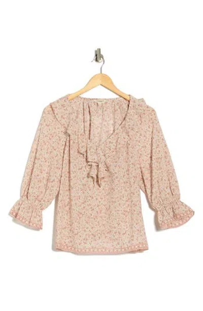 Max Studio Ruffle Front Floral Top In Pink