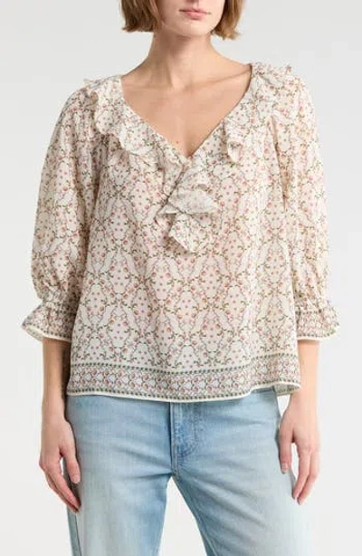 Max Studio Ruffle Front Floral Top In Multi