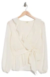 Max Studio Ruffle Long Sleeve Faux Wrap Top In Neutral