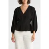 Max Studio Ruffle Neck Long Sleeve Top In Black