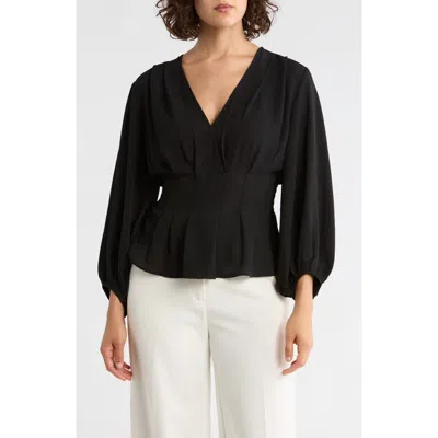 Max Studio Ruffle Neck Long Sleeve Top In Black
