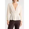 Max Studio Ruffle Neck Long Sleeve Top In Gray