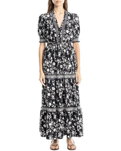 Max Studio Ruffle Neck Tiered Maxi Dress In Black