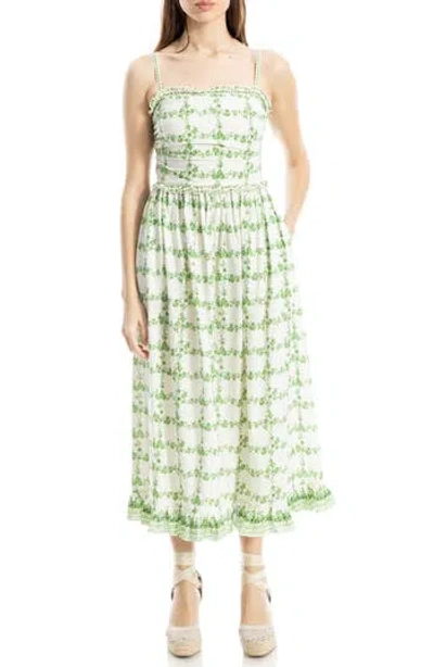 Max Studio Ruffle Printed Midi Sundress In Green