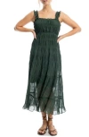 Max Studio Ruffle Shirred Georgette Midi Dress In Green