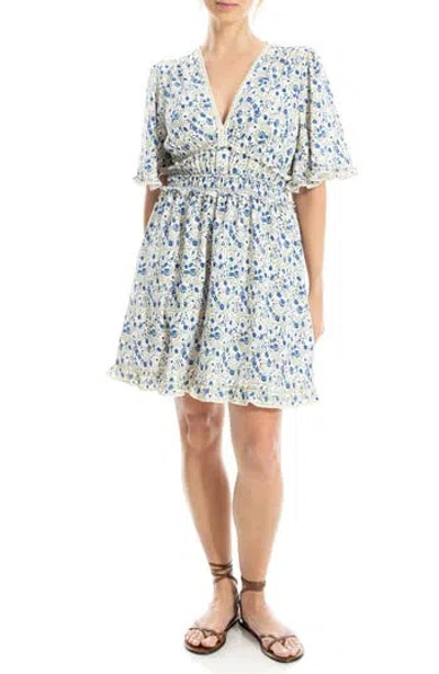 Max Studio Ruffle Short Sleeve Fit & Flare Dress In Blue