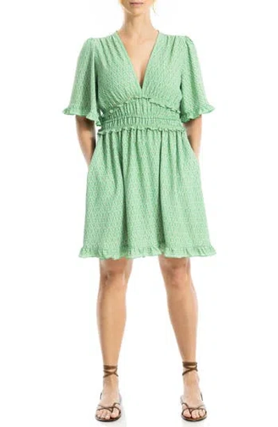 Max Studio Ruffle Short Sleeve Fit & Flare Dress In Green