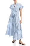 Max Studio Ruffle Short Sleeve Tiered Maxi Shirtdress