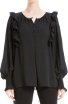 Max Studio Ruffle Shoulder Top In Black