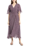 Max Studio Ruffle Sleeve Midi Dress In Wine/cream Stndrd Polka Dot