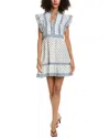 Max Studio Ruffle Sleeve Split Neck Mini Dress In Blue