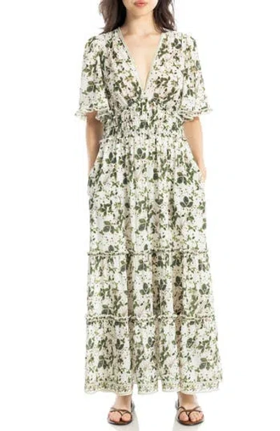 Max Studio Ruffle Sleeve Tiered Maxi Dress In Multi