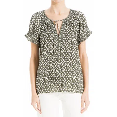Max Studio Ruffle Sleeve Top In Army/ivo Prssd Lves