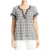 Max Studio Ruffle Sleeve Top In Cream/black Floral Stars