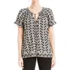 Max Studio Ruffle Sleeve Top In Cream/blk Linum Floral
