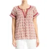 Max Studio Ruffle Sleeve Top In Cream/red Floral Stars