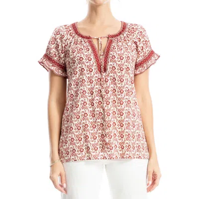Max Studio Ruffle Sleeve Top In Cream/red Floral Stars