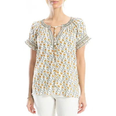 Max Studio Ruffle Sleeve Top In Ecru Quirky Mini Stems