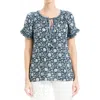 Max Studio Ruffle Sleeve Top In Navy/cream