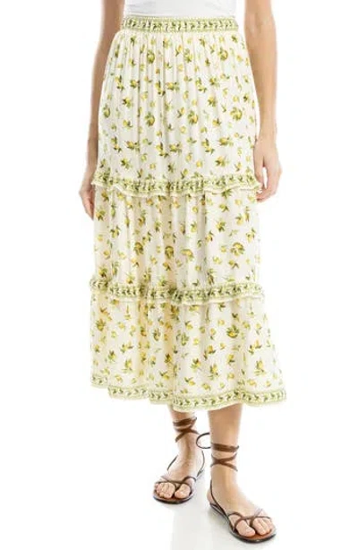 Max Studio Ruffle Tiered Midi Skirt In Natural Lemon Harvest