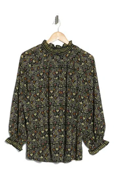 Max Studio Ruffle Top In Black/brown Paisley