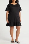 Max Studio Ruffle Trim Jersey Dress In Black Stretch
