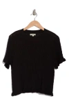 Max Studio Ruffle Trim Short Sleeve Sweater In Black