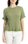 Max Studio Ruffle Trim Short Sleeve Sweater In Sage