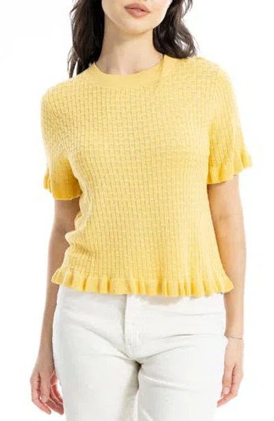 Max Studio Ruffle Trim Short Sleeve Sweater In Yellow