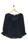 Max Studio Ruffle V-neck Top In Blue