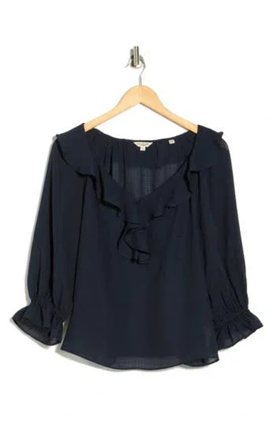 Max Studio Ruffle V-neck Top In Blue