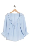 Max Studio Ruffle V-neck Top In Blue
