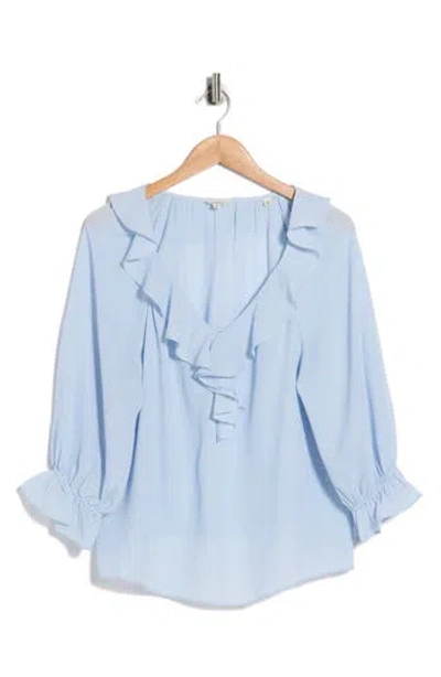 Max Studio Ruffle V-neck Top In Blue