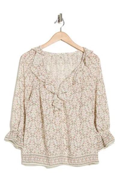 Max Studio Ruffle Woven Top In Neutral