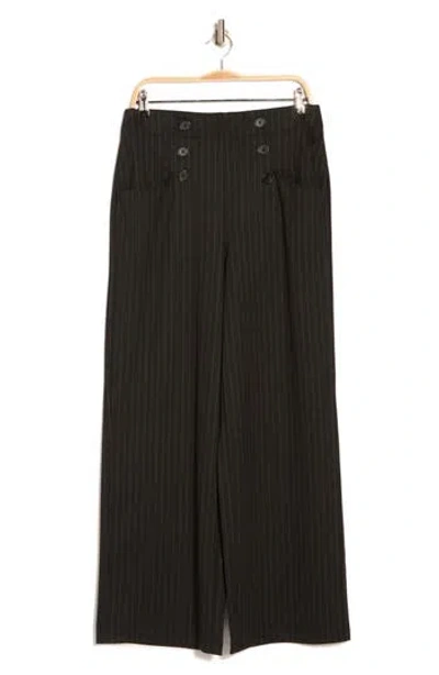 Max Studio Sailor High Waist Wide Leg Pants In Black/charcoal Pinstripe
