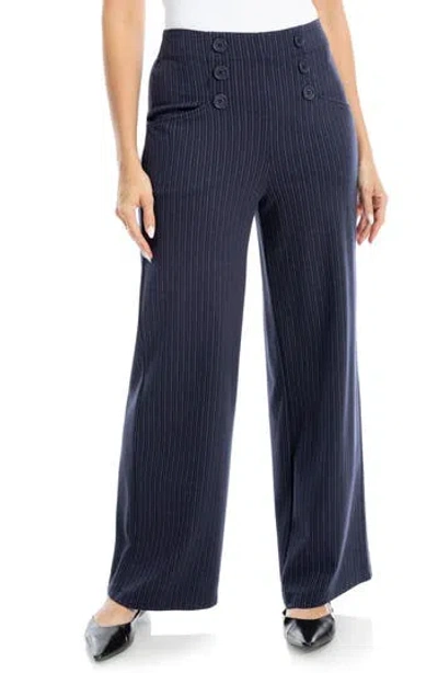 Max Studio Sailor High Waist Wide Leg Pants In Blue