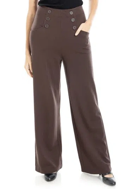 Max Studio Sailor High Waist Wide Leg Pants In Brown